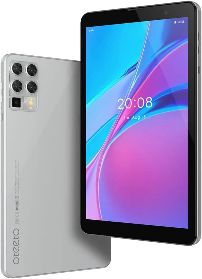 **Oteeto Tab 8 Tablet** 8-inch display 8GB RAM 256GB internal storage Octa-core processor up to 1.8GHz 5G network support 5000mAh battery 13MP rear camera 5MP front camera Android 13 Gray color Bluetooth support