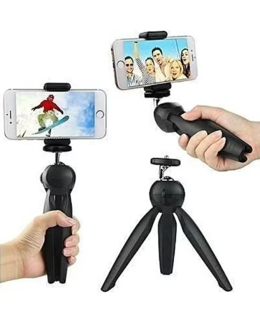 حامل ثلاثي القوائم مع حامل للهاتف أسود/أحمر