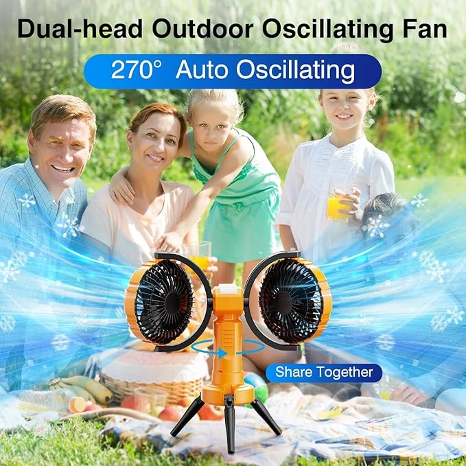 مروحة تخييم خارجية مزدوجة الرأس من نوتكسون F7300 مع بطارية قابلة للشحن 8000 مللي أمبير