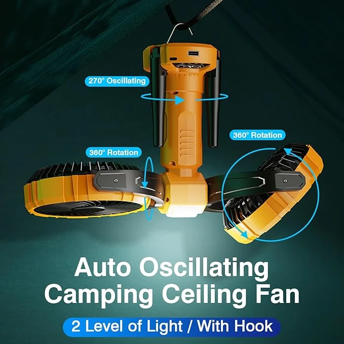 مروحة تخييم خارجية مزدوجة الرأس من نوتكسون F7300 مع بطارية قابلة للشحن 8000 مللي أمبير