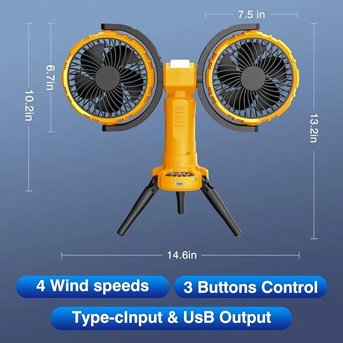 مروحة تخييم خارجية مزدوجة الرأس من نوتكسون F7300 مع بطارية قابلة للشحن 8000 مللي أمبير