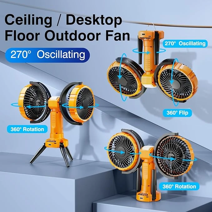 مروحة تخييم خارجية مزدوجة الرأس من نوتكسون F7300 مع بطارية قابلة للشحن 8000 مللي أمبير