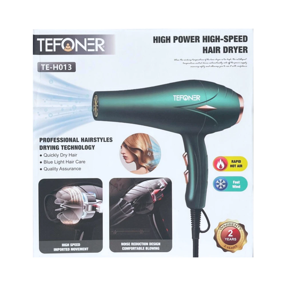مجفف شعر احترافي عالي السرعة مع هواء ساخن وبارد – TEFONER TE-H013