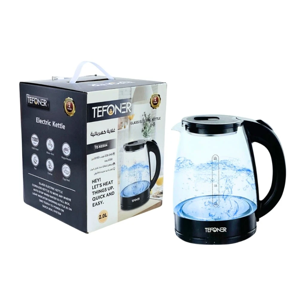 تيفونر غلاية كهربائية زجاج شفاف سعة 2 لتر -TE-KE004