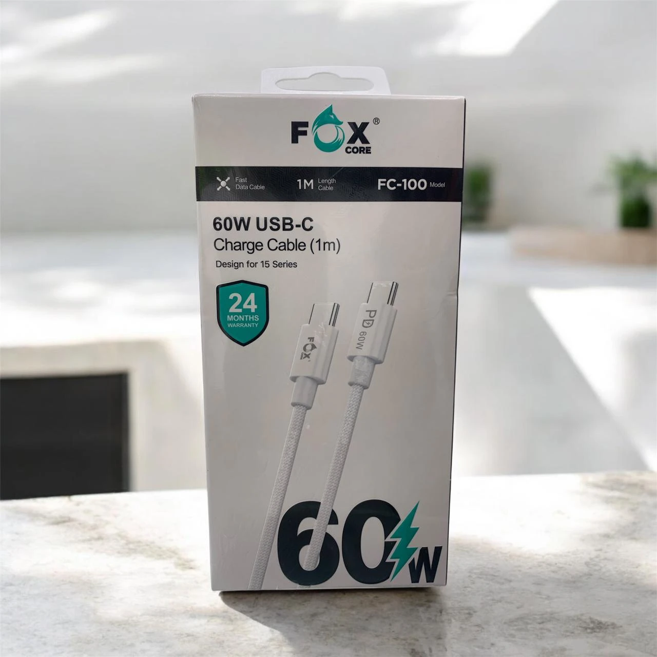 كابل USB-C إلى USB-C، 60 واط PD، 1 متر – متوافق مع أغلب الأجهزة الحديثة – Foxcore.