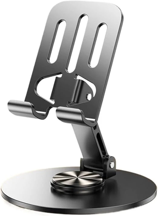 حامل هاتف محمول، حامل مكتبي للهاتف، قابل للطي، قابل للتعديل بزوايا متعددة، دوران 360 درجة، حامل هاتف معدني ثابت غير قابل للانزلاق، متوافق مع هواتف آيفون وأندرويد الذكية والأجهزة اللوحية (فضي)