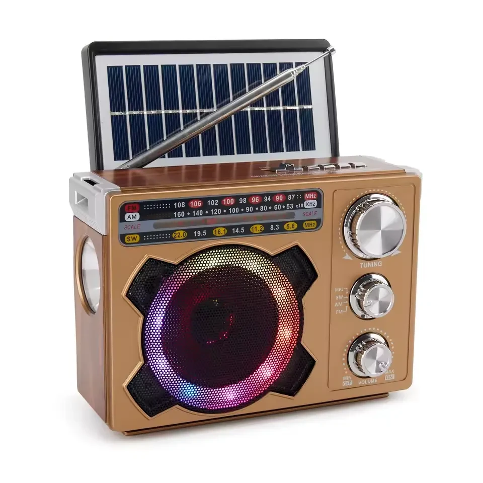 Yemei راديو AM / FM مع بلوتوث ولوحة شمسية ومصباح اضاءه