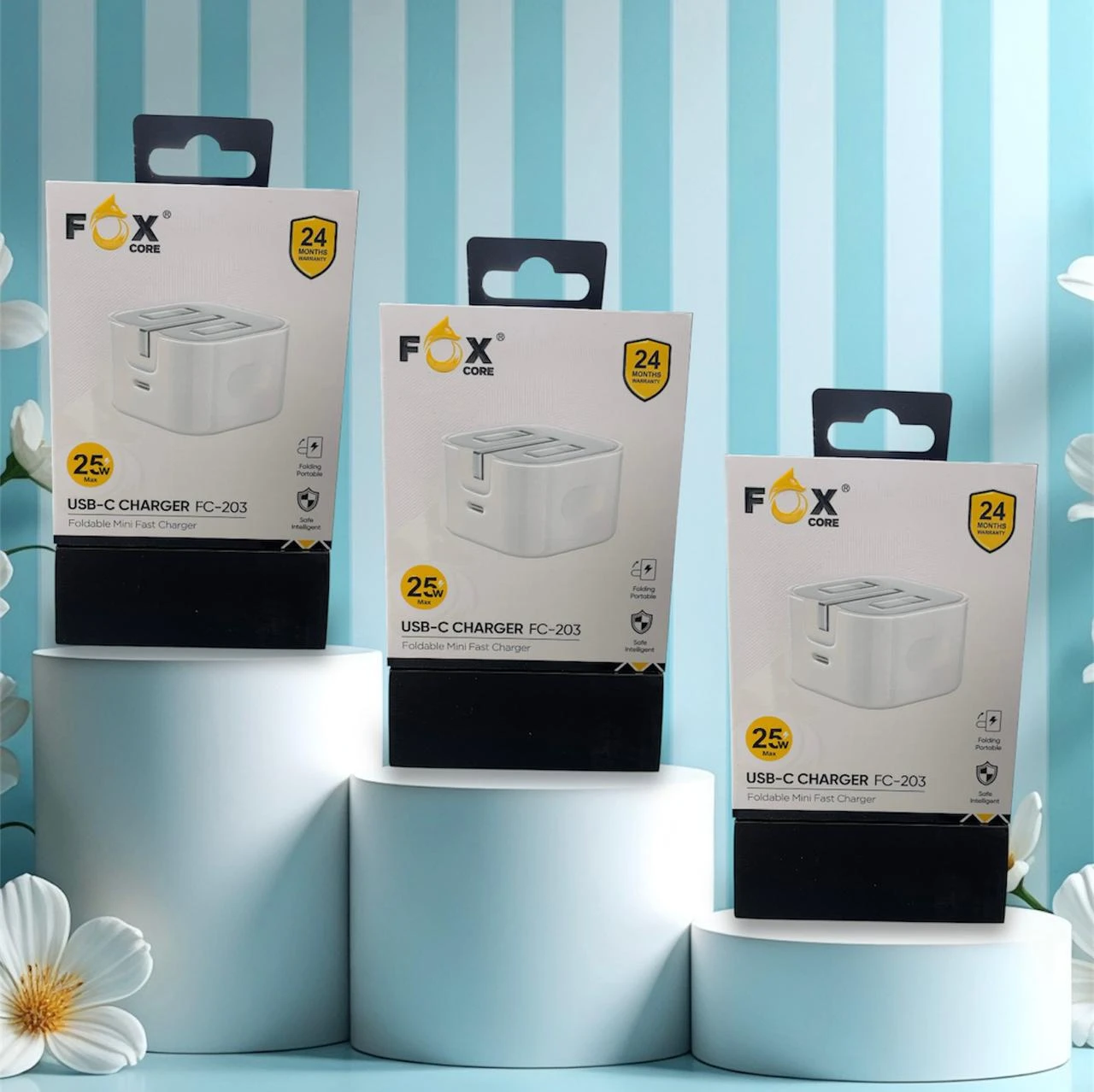 فوكس كور شاحن ميني سريع قابل للطي بقوة 25 واط (طراز FC-203).