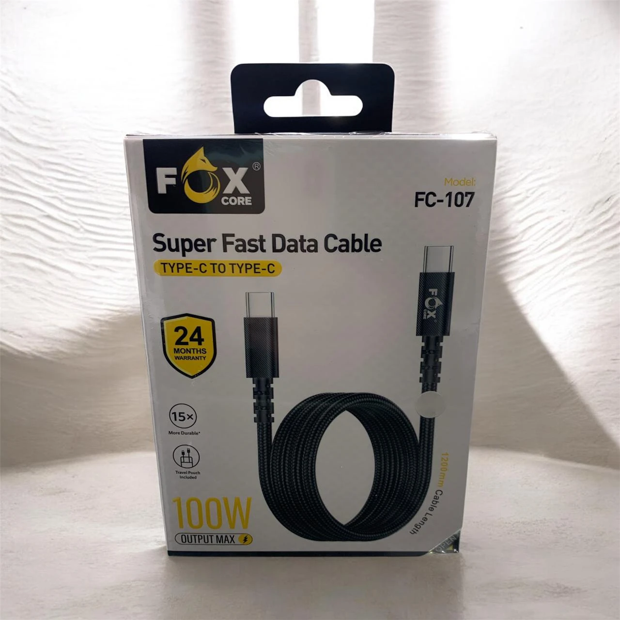 كابل FOX Core سوبر فاست Type-C إلى Type-C – موديل FC-107 (قدرة 100 واط)